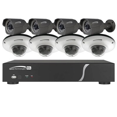 Speco Zip Kit: 8-Channel Network Video Recorder (NVR), 4 Dome & 4 Bullet Cameras