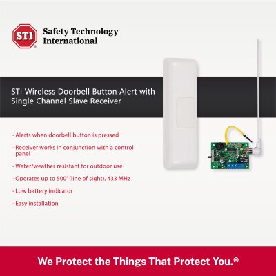 STI Wireless Doorbell Button Alert with Single Channel Slave Receiver