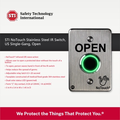 STI NoTouch Stainless Steel IR Switch, US Single-Gang, Open