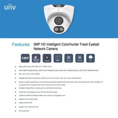 Uniview 5MP HD Eyeball Network Dome Camera, 2.8mm Fixed Lens