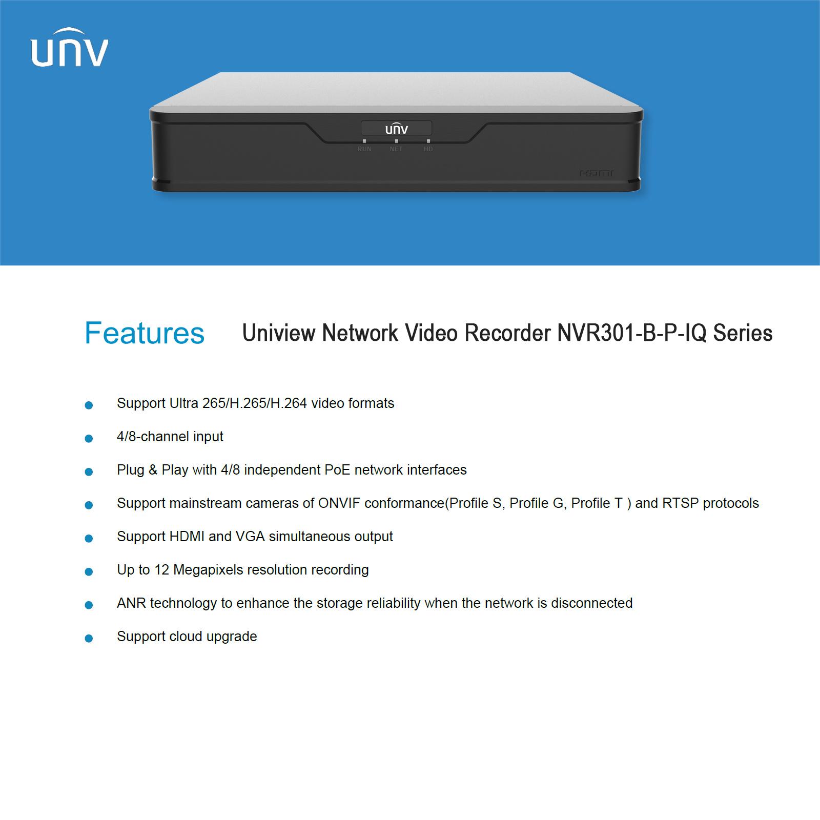 Uniview 1 HDD Network Video Recorder, 4 Channel, 4 PoE