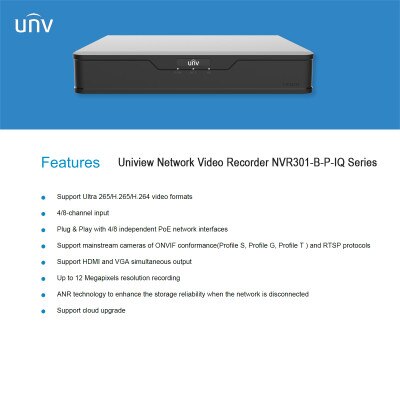Uniview 1 HDD Network Video Recorder, 4 Channel, 4 PoE