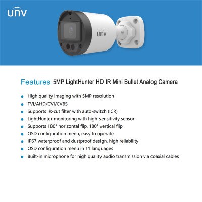 Uniview 5MP HD IR Bullet Analog Camera, Fixed 2.8mm Lens