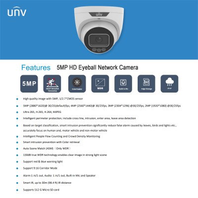 Uniview 5MP HD Eyeball Network Fixed Dome Camera, 2.8mm Lens