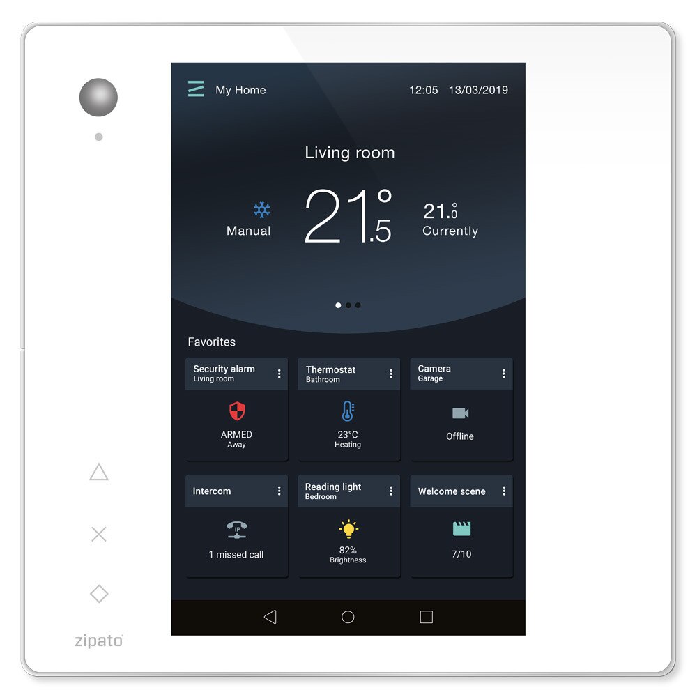 Zipato ZipaTile2 Z-Wave Home Automation Controller, White Touch Panel with Silver Frame