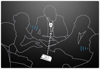 BSHC Domino Example Usage: BSHC Domino wirelessly connected to a microphone placed on a table within a group of 5 people.