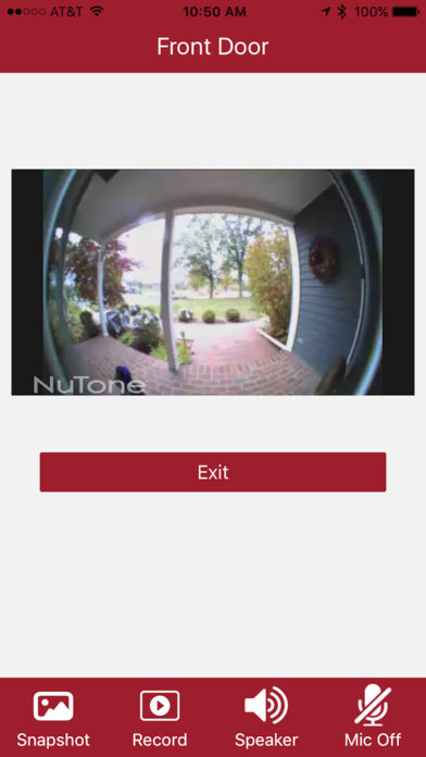 Screenshot of Front Door View of Nutone Knock Video Doorbell on App Interface