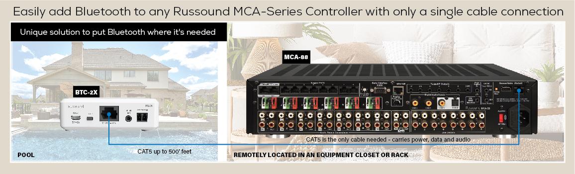 Easily add Bluetooth to any Russound MCA-Series Controller with only a single cable connection: Unique solution to put Bluetooth where it's needed.