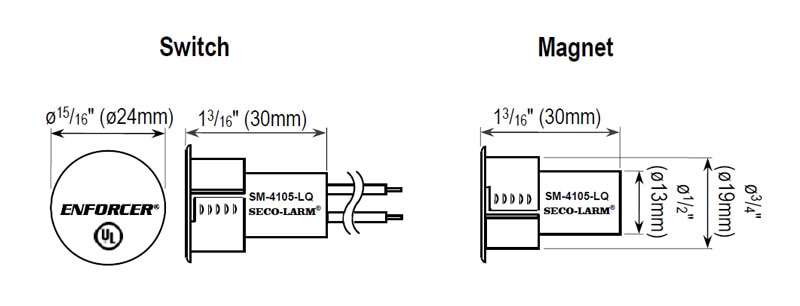 Image of Seco-Larm Enforcer Steel Door Magnetic Contact Dimensions