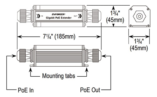 Image of Seco-Larm NR-P101E-TQ Enforcer Gigabit PoE Extender Dimensions