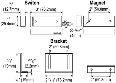 Dimensions: Seco-Larm Industrial Wide-Gap Magnetic Contact, 3 In. Gap, Closed Loop, UL Listed