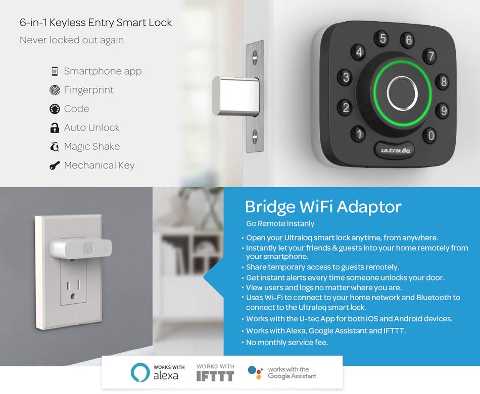 U-Bolt Pro 6-in-1 Bluetooth Enabled Fingerprint and Keypad Smart Lock  Deadbolt Plus Bridge WiFi Adapter in 2023